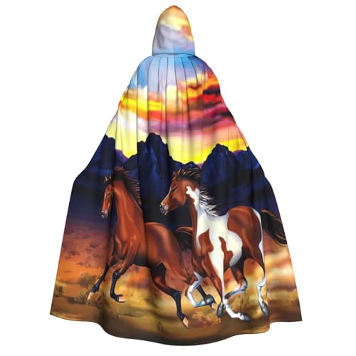 Cape à capuche Viking imprimé chevaux pour vos soirées de cosplay et fêtes d'Halloween