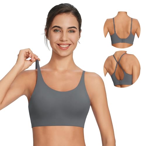 BALEAF Nuleaf Soutien-gorge de sport long sans bretelles pour femme avec rembourrage Bonnets moulés légers, 2-gris, XS