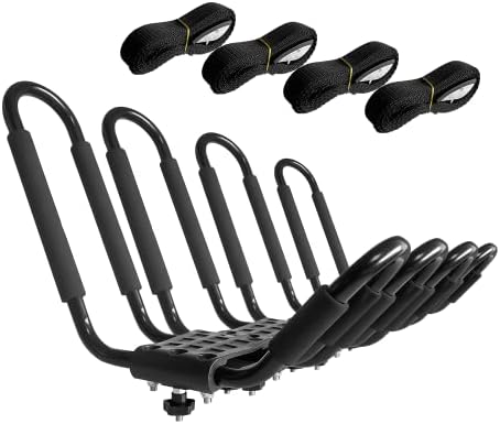 HIGHRAZON Kayak Roof Rack, 2 Pair J-Bar Roof Rack with 4 Ropes. Heavy Duty Kayak Roof Carrier for Your Canoe SUV and Trucks