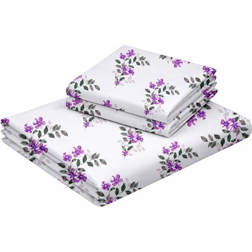 Image of Raymond Bedsheet 100% Cotton Feel Bedsheets 200 TC for Double Bed King Size (108 x108 Inch) with 2 Large Size Pillow Covers | Soft & Breathable | Wrinkle-Free | Premium Printed Design Purple