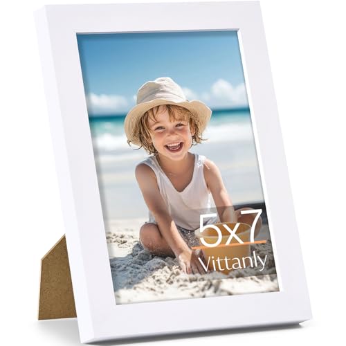 Vittanly 5x7 Picture Frame Made of Solid Wood for Wall or Tabletop White