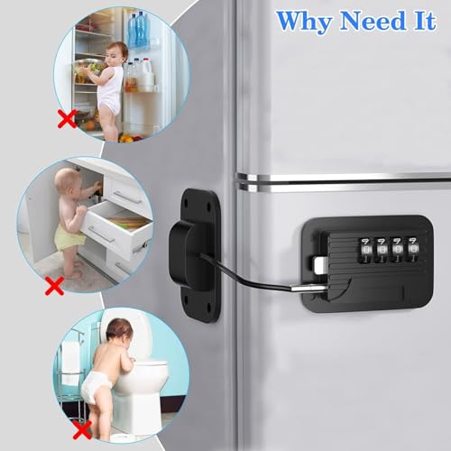 Image of Refrigerator Fridge Freezer Door Lock with Password, Child Proof Door Lock for Kitchen Refrigerator, Cabinets and Drawers, Closets, Windows