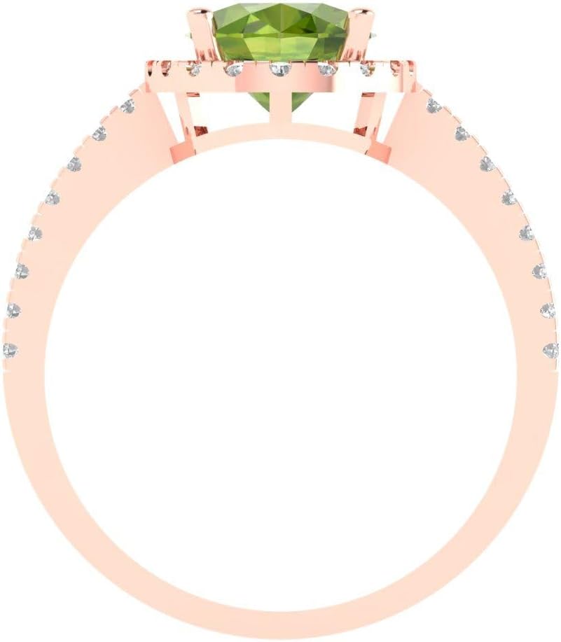 Clara Pucci 14K Solid Gold Engagement Ring for Women | 2.27 cttw Peridot Oval Cut Solitaire with Accents | Real Rose Gold Wedding Ring