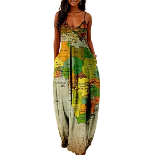 Akivide Plus Size African Print Dresses for Women Summer Casual Loose Sleeveless Sundresses Maxi Dresses with Pockets