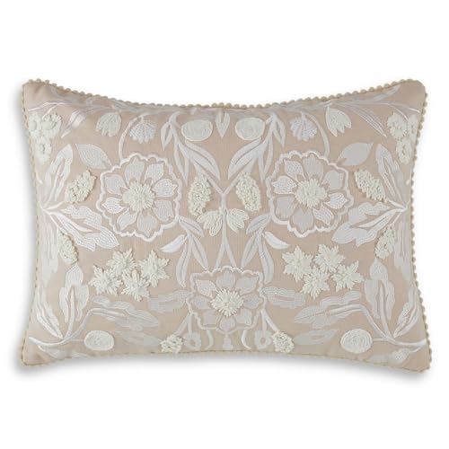 Image of haus & kinder Decorative Embroidered Sham Cushion Cover Set of 1, Cotton Throw Pillow Cushion Cover 12x18 Inch for Sofa, Couch & Living Room Decor, Soft Breathable Rectangle Cushion Case