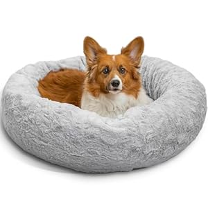 Best Friends by Sheri Original Calming Donut Dog and Cat Bed, Lux Faux Fur, Gray, (30in x 30in) – Anxiety Relief for Pets Up to 45 lbs