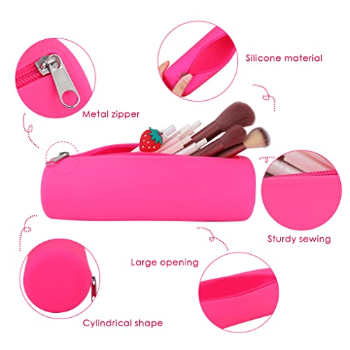 Image of Oyachic Colorful Silicone Pencil Case Cylinder Pencil Pouch Zipper Pencil Bag Aesthetic Pencil Pouch Pen Bag Women Makeup Office Markers Supplies
