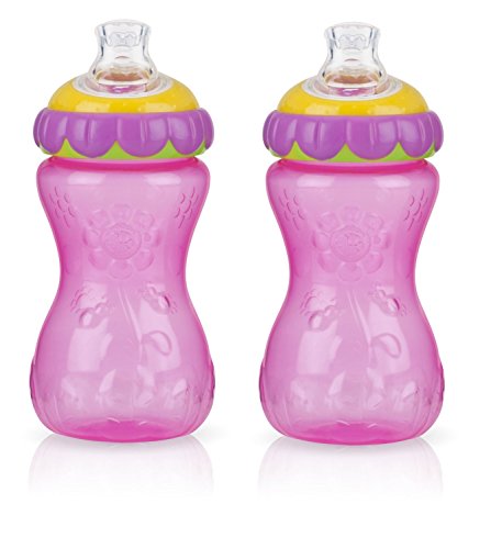 Nuby 3D Flower No Spill Super Spout Gripper Cup, 11 Ounce, 2 Pack