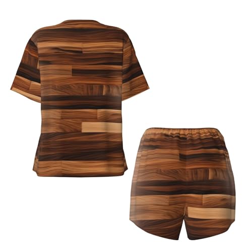 Pyjama femme doux ensemble short et haut col rond grain de bois