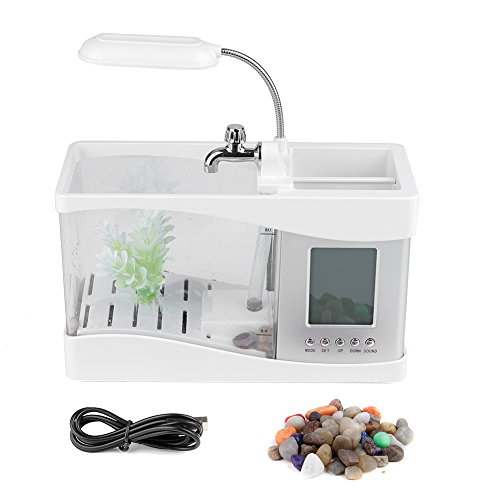 FISH AQUARIUM TANK KIT BETTA 어항조명 LED 시계 및 연필꽂이용 홈 데코(화이트)