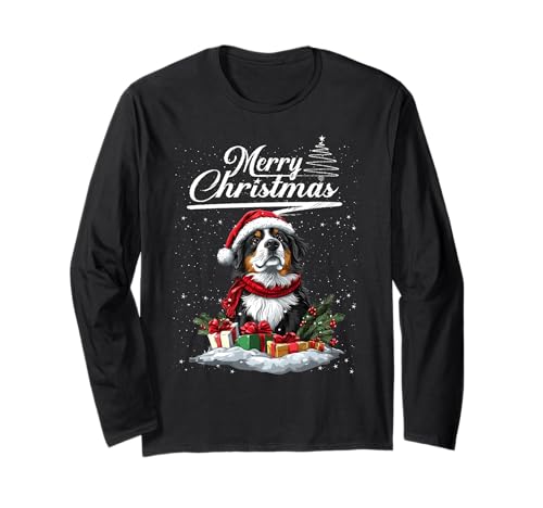 Merry Christmas Bernese Mountain Dog Santa Dog Lovers Xmas Manche Longue