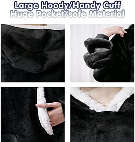Wearable Blanket Hoodie Oversized Sweatshirt Blanket One Size Fits All Super Soft Warm Plush Hooded Blanket