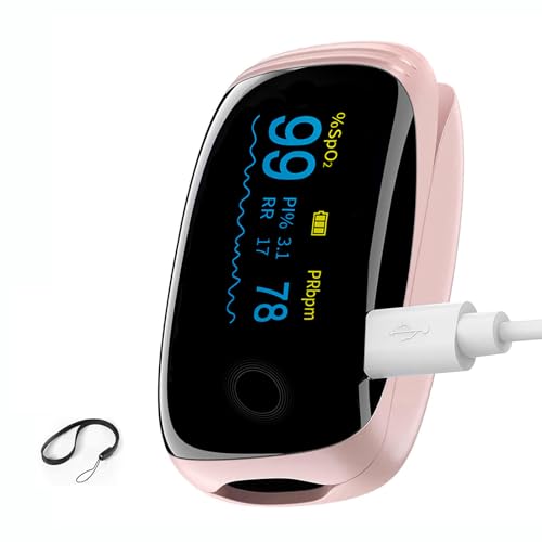 Rechargeable Pulse Oximeter Fingertip Oxygen Monitor Fingertip with SpO2 Pulse Rate and PI OLED Precision Fast Oximeter SpO2 Reading Outdoor Sports Home (pink)