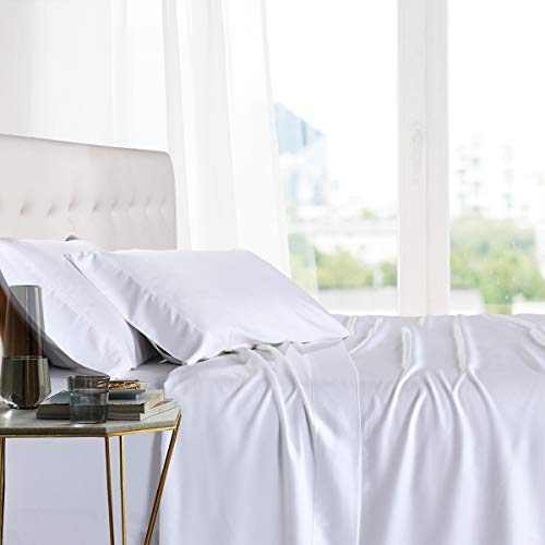 Royal Hotel Bedding 100% Natural Viscose Made from Bamboo Sheets, Soft Cooling Sheets, Breathable Hotel Sheet and Pillow Cases, 4 Piece Set - 15 Inch Deep Pocket - Queen Size - White