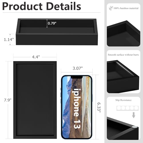 Image of ZHWS Small Bathroom Vanity Tray for Countertop Makeup Perfume Decor Candle Jewelry, Small Kitchen Tray for Soap Dispenser Spice Sponge Holder Black Toilet Tray 7.9 inchL x 4.4 inchW x 1.14 inchH