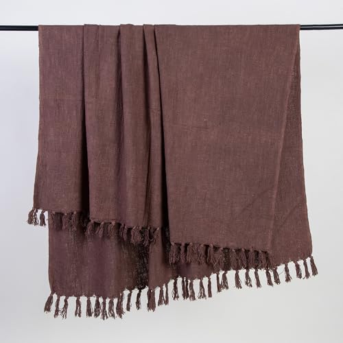 Image of Pure Cotton Hand Woven Sofa Throw | Handmade 50X60 Inch Solid Blanket | Soft Blanket for Living Room, Bed, Couch and Chair | Reversible and Breathable (Coffee Brown)