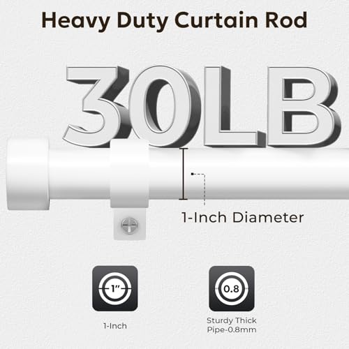 Zeerobee Curtain Rods for Windows 32 to 144, White Curtain Rod, Adjustable 1 Inch Heavy Duty Outdoor/Indoor Modern Drapery Pole, 32"-144" by zeerobee - Image 3