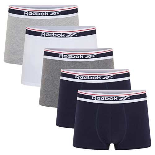 Reebok - REEBOK RBK Lot de 5 caleçons de sport pour homme Bleu marine/gris foncé chiné/blanc/gris chiné, multicolore, M-L
