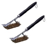 Grillfürst 2X Premium Grillbürste mit Messing Borsten und schraubbarem Griff, 45 cm - Grill Reinigungsbürste für Grillrost, Grillrost Bürste mit langem 3-Fach Bürstenkopf und Schaber