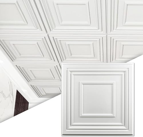 Art3d PVC Drop Ceiling Tiles 24x24 in, 48-Pack, 192 Sq.Ft, Snow White