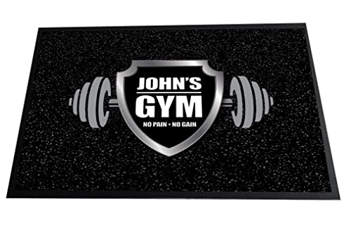 Artylicious Tapete personalizado para ginásio ou sala de pesos, felpudo para treino, exercício, ginásio em casa, impressão em escudo cromado 60 x 40 cm, tapete antiderrapante para porta