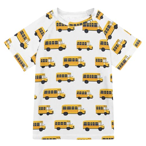 Bathing Suit Kids Short Sleeve Kids Swimsuits for Girls 4T School Bus White