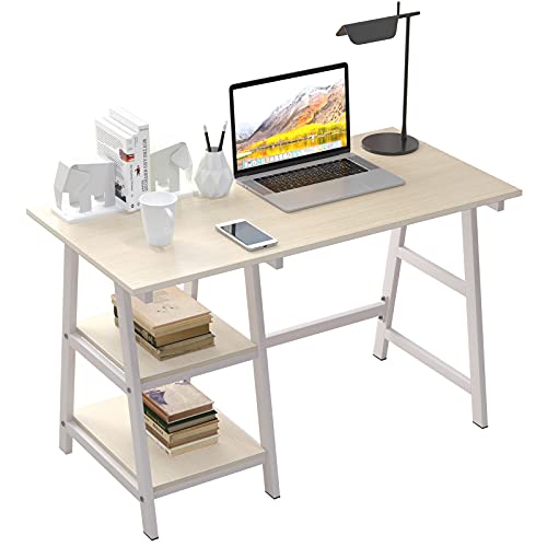 Sogeshome 47'' Computer Desk With Shelf Office Desk Computer Workstation Trestle Desk Pc Desk, Maple #TOP24