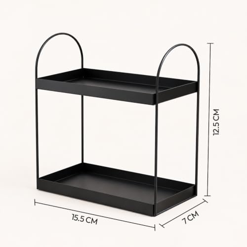 Image of WonderStand Metal ROVA | 2-Tier Standing Spice Rack Storage Organizer, Bathroom Countertop Storage Shelf Cosmetic Organizer and Home /Kitchen Spice Rack (Black)