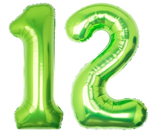 Image of 40 Inch Green Number 12 Balloon Lime Big Large Helium Number 0-9 | Giant Digital 12th Foil Mylar Party Balloon for Birthday Party Anniversary Graduation Decorations