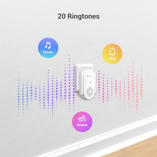 EZVIZ Indoor WLAN Chime CH1 | 0–72 dB einstellbare Lautstärke, 20 Klingeltöne, Plug-in-Installation, APP-Steuerung, integrierte Sirene, Smart Home-Chime für kabellose Video-Türklingel EP3x Pro