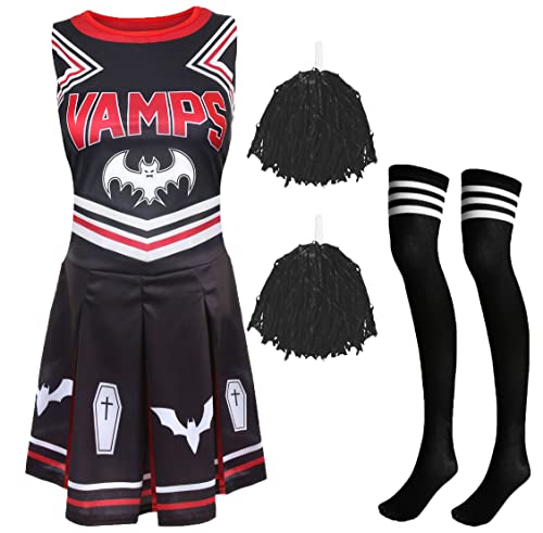 Déguisement pom-pom girl vampire femme M noir rouge avec pompons pour Halloween