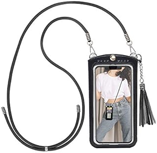 takyu Touch Screen Mobile Phone Bag, Shoulder Phone Purse Bag, Card Holder Pouch with Strap Compatible with iPhone, Galaxy, Huawei and Most Smartphones Black
