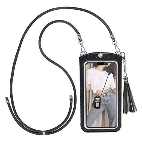 takyu Touch Screen Mobile Phone Bag, Shoulder Phone Purse Bag, Card Holder Pouch with Strap Compatible with iPhone, Galaxy, Huawei and Most Smartphones Black Cover