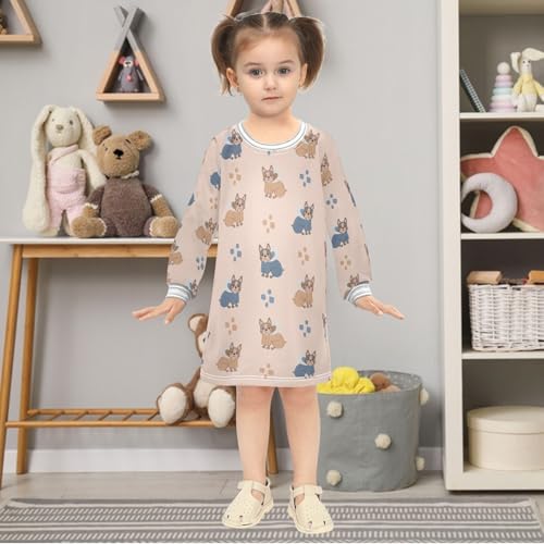 Girls Dresses Toddler Girl Clothes French Bulldog Cute Pet Winter Casual Long Sleeve for Kids 2-8 Years2