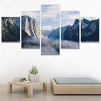 SIGNWIN 5 Panel Canvas Wall Art Foggy Mountains for Home Decorations Ready to Hang - 60