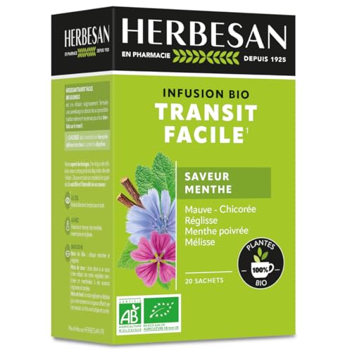 HERBESAN®- INFUSION TRANSIT FACILE BIO- Saveur Menthe - Sans plastique- 100% plantes bio - 20 sachets en papier