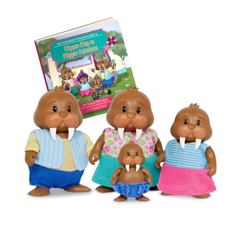 Li'l Woodzeez – Tuskaroo Walrus Family – Set of 4 Collectible Posable Walrus Figures with Storybook for Imaginative Pretend Play – Fun Doll Figures & Toys for 3+ Years by Li'l Woodzeez - Used condition - US$9.79