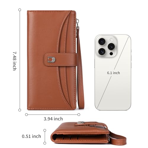 Image of Womens Wallet Bifold Long Card Holder Vegan Leather with Zipper Pocket