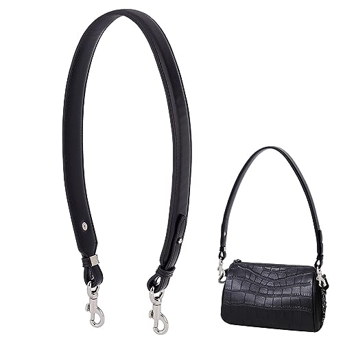 PH PandaHall Short Bag Strap, 28.5 Inch (72.5cm) Purse Strap 1.4 Inch Wide Leather Replacement Shoulder Strap with Sliver Metal Clasps for Women DIY Underarm Bag Crossbody Shoulder Bag Handbag, Black