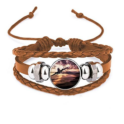 Bracelet en cuir motif nuages ciel rouge foncé : bijou homme femme