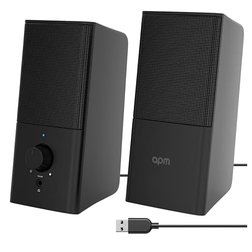 APM Enceintes Filaires USB 2.0, Duo Haut-Parleurs PC Ordinateur, Son Clair et de Qualité, Autoalimentées Via Câble USB, Volume Réglable, Sortie 8W RMS, Format Compact, Noir, 571072