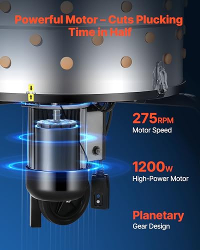 Image of VEVOR Chicken Plucker Machine, 25.6 in Drum, 1200W & 275RPM Electric Chicken Plucking Machine with 158 Soft Fingers & Transport Wheels, Stainless Steel Feather Remover for Processing 4 Chicks Once