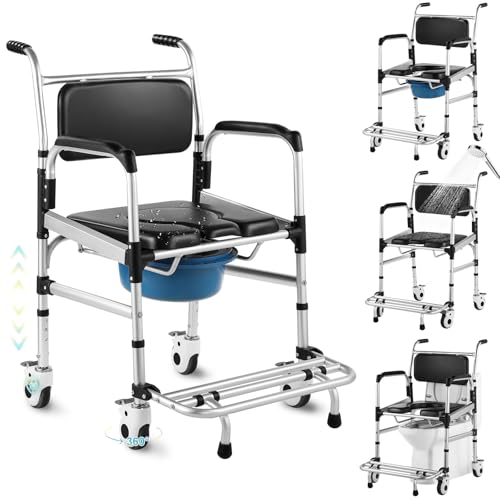 Hybodies 【Vergrößerter Roll-Duschstuhl】4-in-1 bariatrischer Toilettenstuhl für ältere Menschen, nach Operationen, verstellbarer Duschrollstuhl mit Sicherheitsverriegelungsrädern und