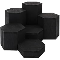 BELLE VOUS 6 Pack of Wooden Hexagon Display Risers - Wood Showcase Stands for Shelves and Countertops - Step Plinths for Jewellery, Retail, Figures, Cupcakes and Desserts