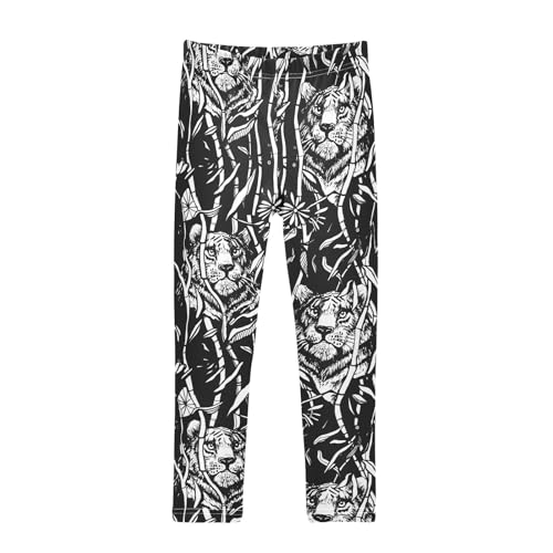 CaTaKu Girls Leggings Tiger Lion Jungle Black Leggings for Girls Kids Athletic Workout Yoga Pants Size 4-10T