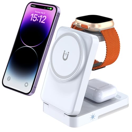 Apple�f�o�C�X�p3�C��1�[�d�X�e�[�V�����A�i�C�g���C�g�t�����C���C�����X�����[�d�X�^���h�A�|�[�^�u���[�d�p�b�h iPhone 17 16 15 14 13 12 Air Pro Max Plus/Apple Watch/Airpods�p(�z���C�g)