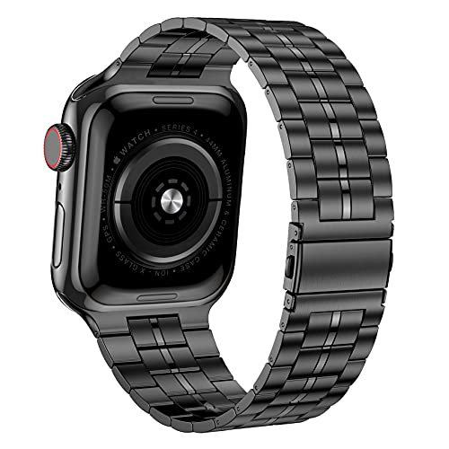 Fitlink Ultra Thin Version Solid Stainless Steel Metal Wristband Strap For Apple Watch 38/40/41/42/44/45Mm, Replacement Bracelet Band For Apple Watch Series 7/6/5/4/3/2/1/Se(42/44/45Mm,Black) #TOP2
