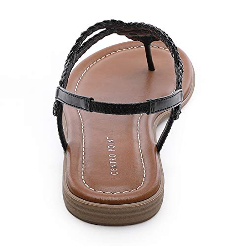 Centropoint Women's Braided T-Strap Thong Slip On Flat Sandals With Elastic Brand Roman Gladiator Fashion Flip Flop Shoes(Black, Numeric_8) #TOP5