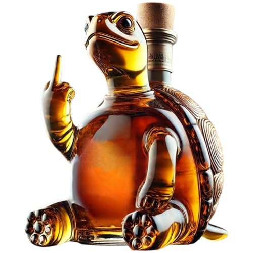 Whiskey Decanter, 350ml Turtle Wine Decanter Showing Its Middle Finger, 5.1x5.1x7.1 Transparent Glass Whisky Flask with Stopper for Gifts