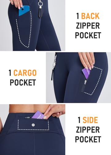 Women's 27" High Waisted Hiking Leggings with Zipper Pockets Tummy Control Workout Running Yoga Cargo Pants4